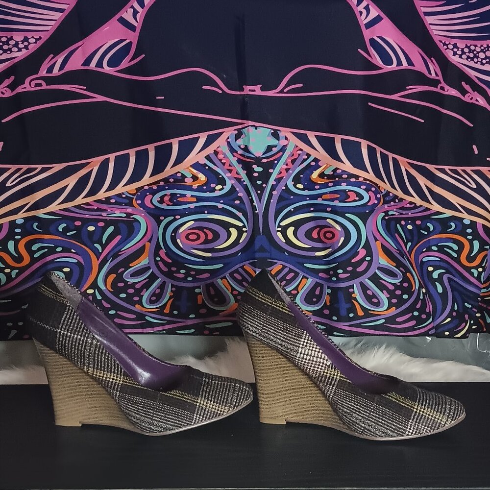 Christine & Kelly Purple Plaid Wedge Wedge Heel Platform Pumps Women's Size 8